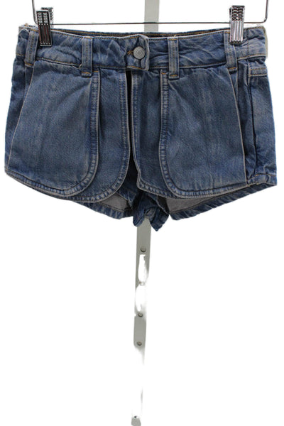 We The Free Women Hot Pants Blue Cotton Solid Size 25