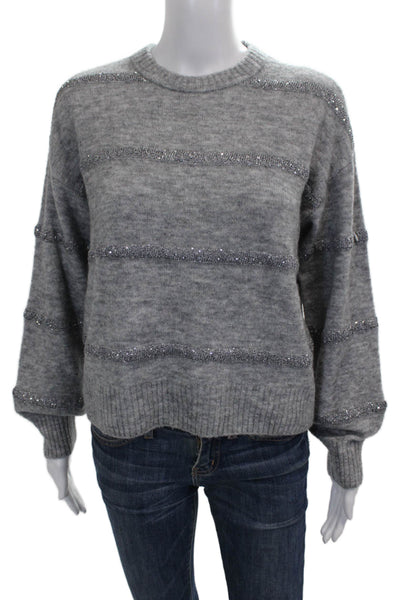 Splendid Women Pullover Gray Striped Crew Neck Nylon Long Sleeve Size XS