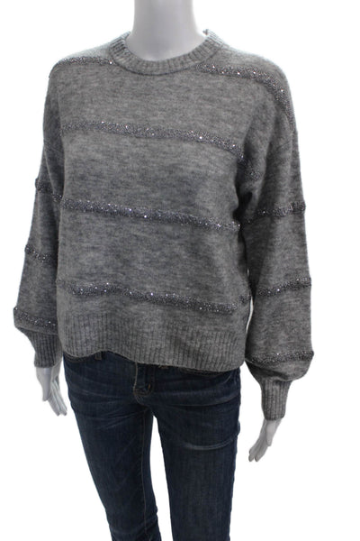 Splendid Women Pullover Gray Striped Crew Neck Nylon Long Sleeve Size XS