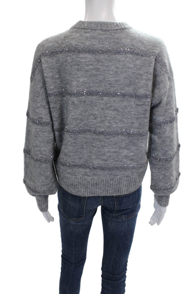 Splendid Women Pullover Gray Striped Crew Neck Nylon Long Sleeve Size XS