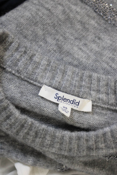 Splendid Women Pullover Gray Striped Crew Neck Nylon Long Sleeve Size XS