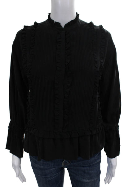 Ulla Johnson Womens Silk High Neck Long Sleeve Blouse Black Size 0