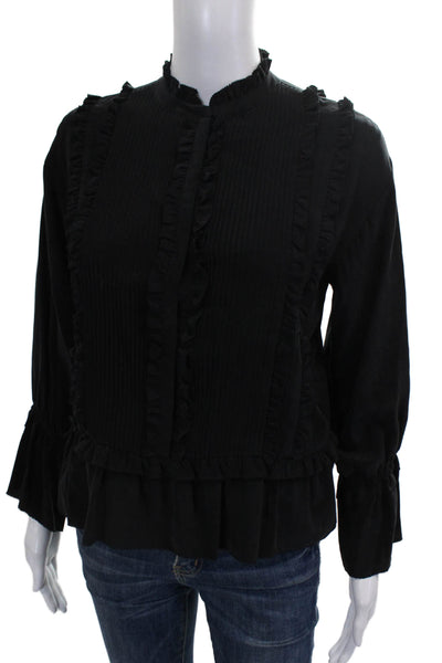 Ulla Johnson Womens Silk High Neck Long Sleeve Blouse Black Size 0