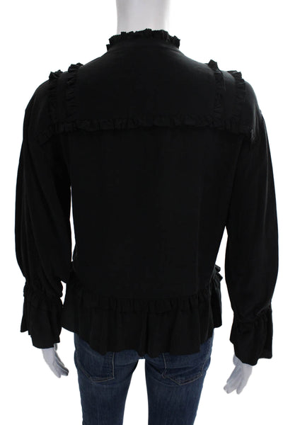 Ulla Johnson Womens Silk High Neck Long Sleeve Blouse Black Size 0