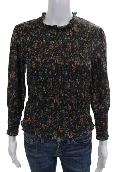 Veronica Beard Women Black Floral High Neck Cotton Long Sleeve Blouse Size 0