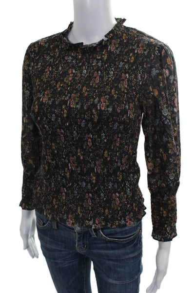 Veronica Beard Women Black Floral High Neck Cotton Long Sleeve Blouse Size 0