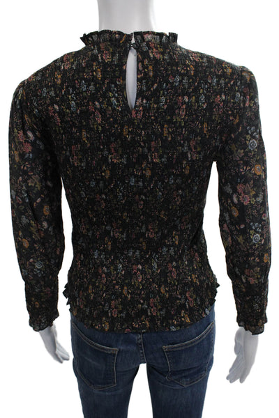Veronica Beard Women Black Floral High Neck Cotton Long Sleeve Blouse Size 0