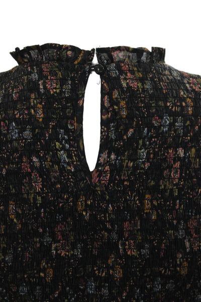 Veronica Beard Women Black Floral High Neck Cotton Long Sleeve Blouse Size 0