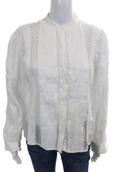 Frame Womens Collared Long Sleeve Ramie Button Basic Blouse White Size XS