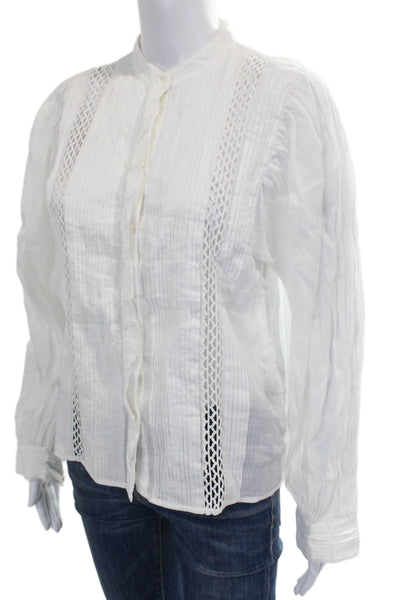 Frame Womens Collared Long Sleeve Ramie Button Basic Blouse White Size XS