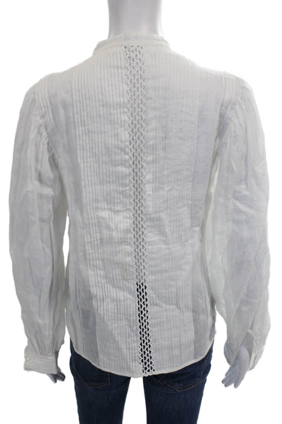Frame Womens Collared Long Sleeve Ramie Button Basic Blouse White Size XS