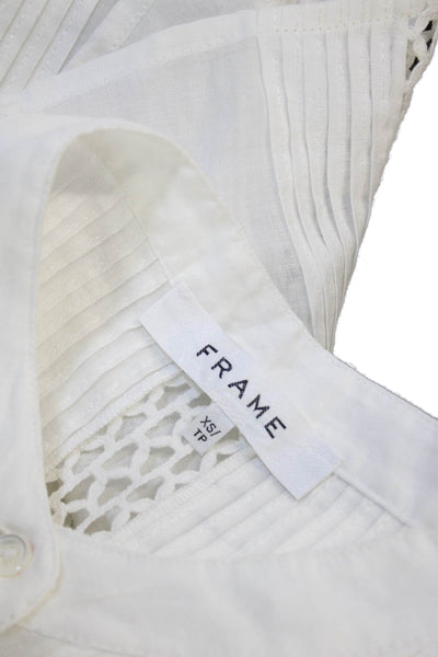 Frame Womens Collared Long Sleeve Ramie Button Basic Blouse White Size XS