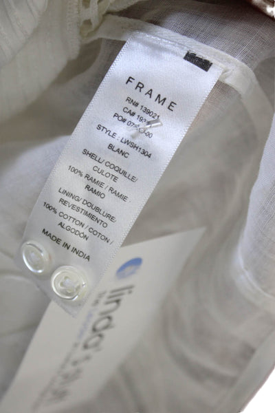 Frame Womens Collared Long Sleeve Ramie Button Basic Blouse White Size XS