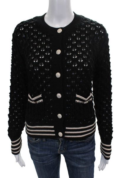 Heartloom Womens Cardigan Black Striped Acrylic Long Sleeve Round Neck Size XS