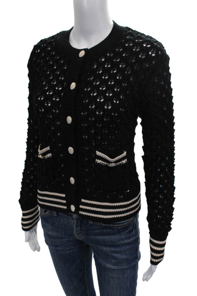 Heartloom Womens Cardigan Black Striped Acrylic Long Sleeve Round Neck Size XS