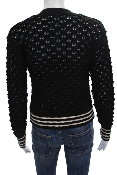 Heartloom Womens Cardigan Black Striped Acrylic Long Sleeve Round Neck Size XS