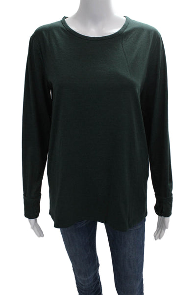 Quince Women Basic Green Tee Long Sleeve Round Neck 66% Recycled Poly Size S