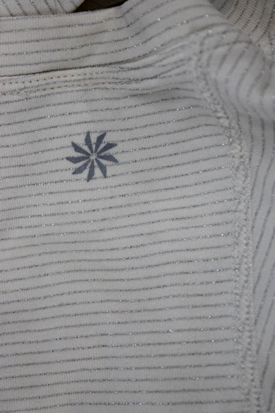 Athleta Womens Basic Ivory Striped Long Sleeve Crew Neck T-Shirt Nylon Size S