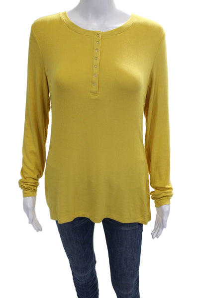 Sundance Womens Yellow Micromodal Henley Button Long Sleeve T-Shirt Size M