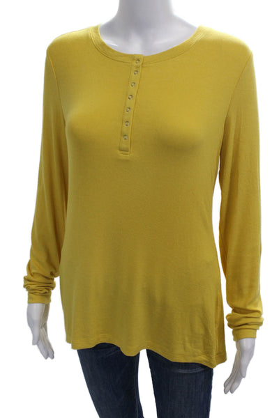 Sundance Womens Yellow Micromodal Henley Button Long Sleeve T-Shirt Size M