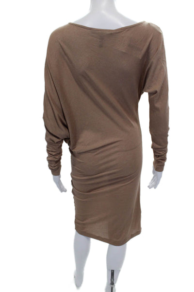BCBG Max Azria Womens Sheath Dress Beige Long Sleeve Scoop Neck Rayon Size M
