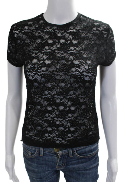 Edikted Women Basic Black Floral Crew Neck Short Sleeve Tee Size L