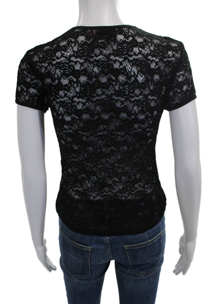 Edikted Women Basic Black Floral Crew Neck Short Sleeve Tee Size L