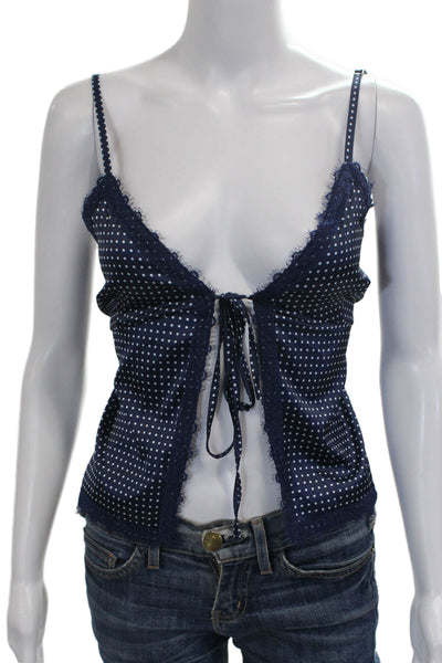 Edikted Women Tank Blue Polka Dot V-Neck Tie Polyester Sleeveless Size XL