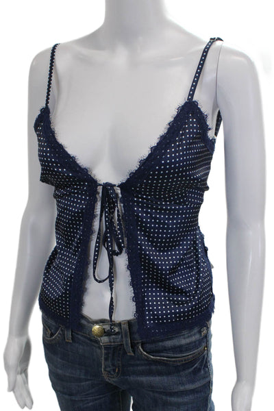 Edikted Women Tank Blue Polka Dot V-Neck Tie Polyester Sleeveless Size XL