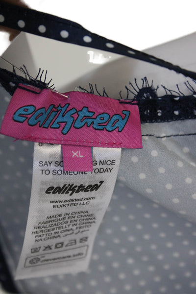 Edikted Women Tank Blue Polka Dot V-Neck Tie Polyester Sleeveless Size XL