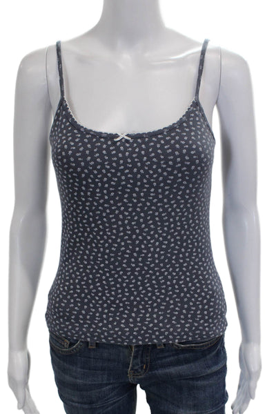John Galt Women Blue Floral Cotton Scoop Neck Sleeveless Tank Size S