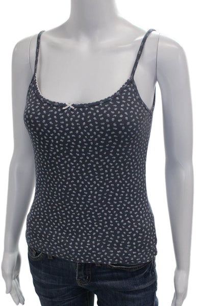 John Galt Women Blue Floral Cotton Scoop Neck Sleeveless Tank Size S
