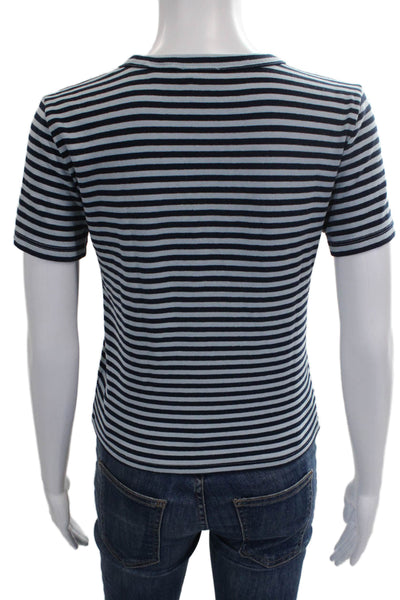 Sunday Best Women Blue Striped Basic Short Sleeve Round Neck T-Shirt Size M