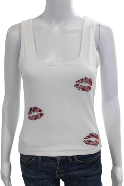 White Fox Womens Basic White Sleeveless Scoop Neck Tank Size L
