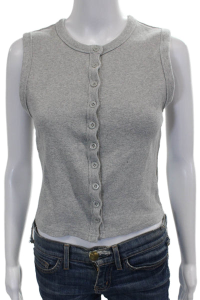 Edikted Women Basic Tank Gray Cotton Round Neck Button Sleeveless Size L