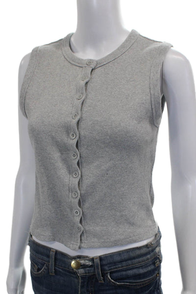 Edikted Women Basic Tank Gray Cotton Round Neck Button Sleeveless Size L