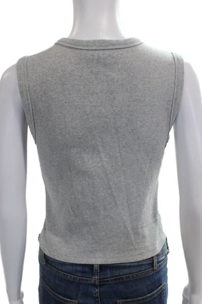 Edikted Women Basic Tank Gray Cotton Round Neck Button Sleeveless Size L