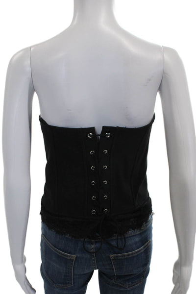 Edikted Women Corset Top Black Square Neck Lace Up Strapless Polyester Size L