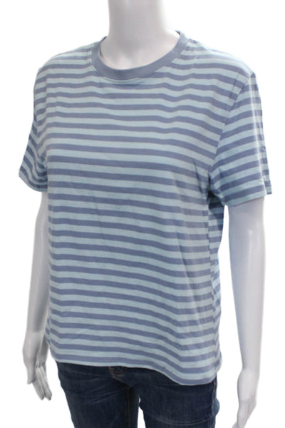 Edikted Unisex Blue Striped Cotton Crewneck Tee Size L