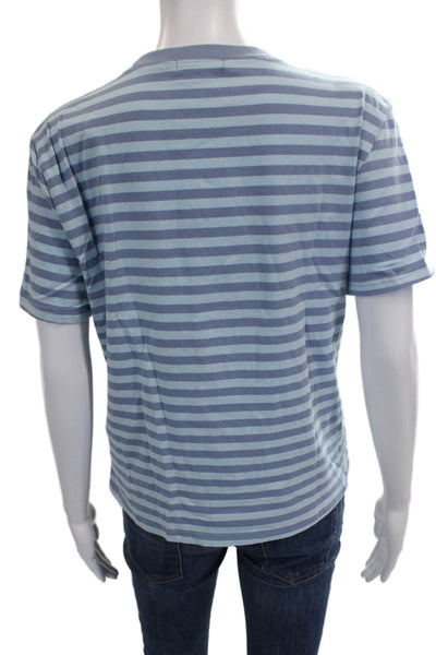 Edikted Unisex Blue Striped Cotton Crewneck Tee Size L