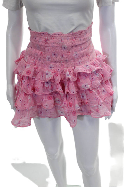 Love Shack Fancy Womens Pink Floral Cotton Flare Skirt Short Size XS