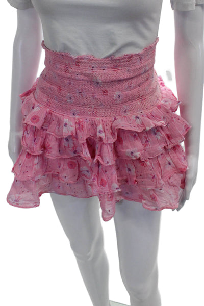 Love Shack Fancy Womens Pink Floral Cotton Flare Skirt Short Size XS