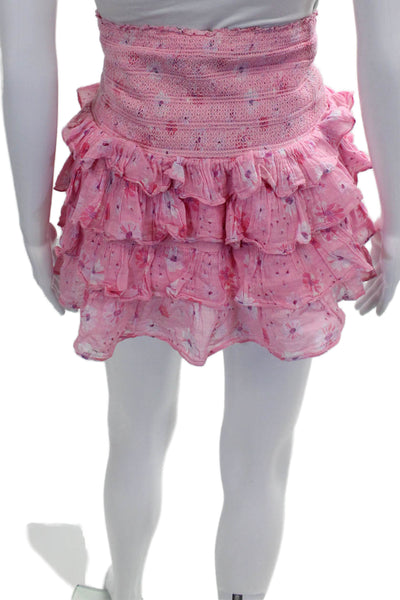 Love Shack Fancy Womens Pink Floral Cotton Flare Skirt Short Size XS