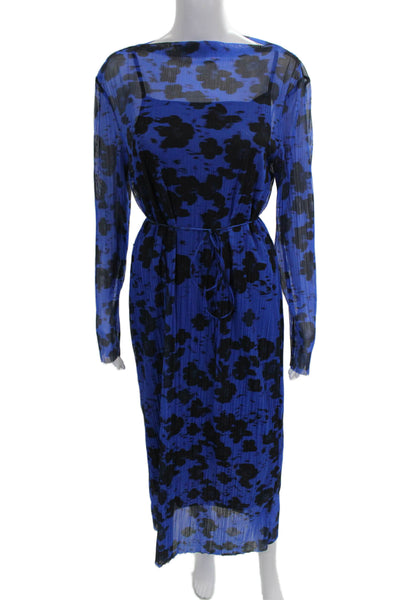 & Other Stories Womens Maxi Floral Blue Boat Neck Long Sleeve Dress Size L