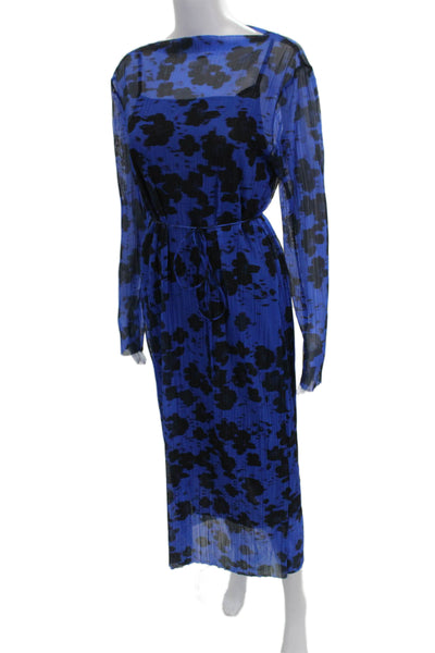 & Other Stories Womens Maxi Floral Blue Boat Neck Long Sleeve Dress Size L