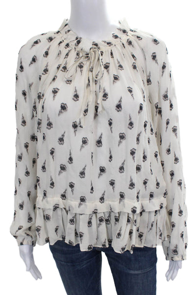 Rebecca Taylor Womens Silk Floral High Neck Long Sleeve Blouse Size 8