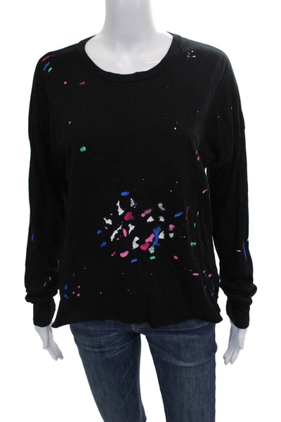 Michael Lauren Womens Basic Black Cotton Crew Neck Long Sleeve T-Shirt Size S