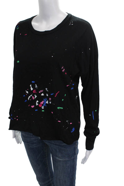 Michael Lauren Womens Basic Black Cotton Crew Neck Long Sleeve T-Shirt Size S