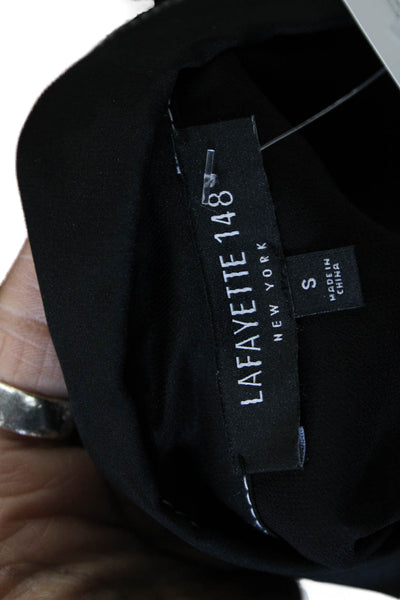 Lafayette 148 New York Women Silk Collared Blouse Black Long Sleeve Zip Size S