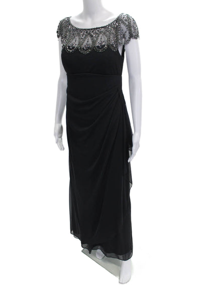 Xscape Women Maxi Dress Black Boat Neck Short Sleeve Petite Size 8
